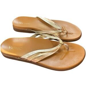 Vionic Gold Metallic Toe Post Thong Sandals Women's Size 10 EUC